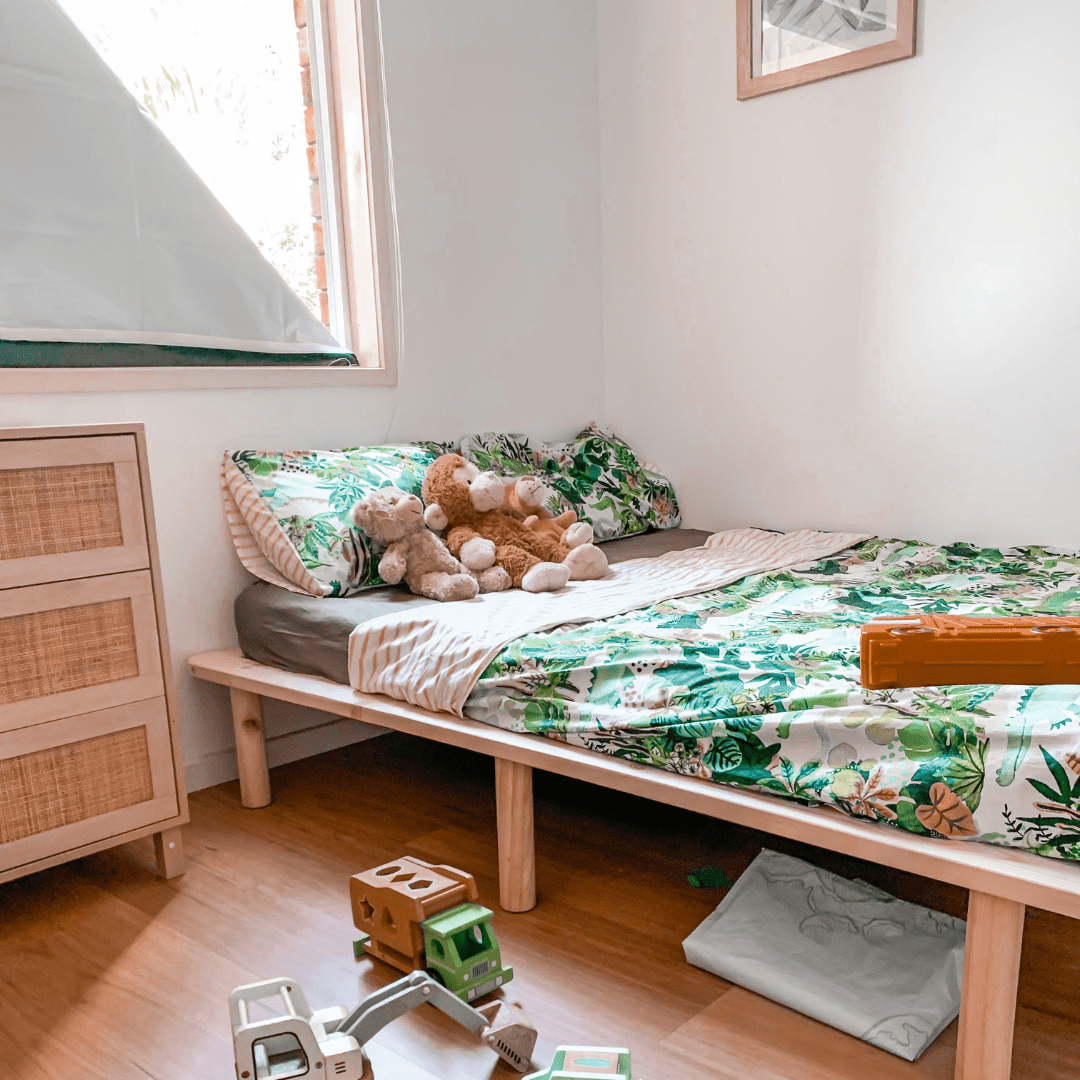 A bedroom with Mahalo Eco Blinds Installed